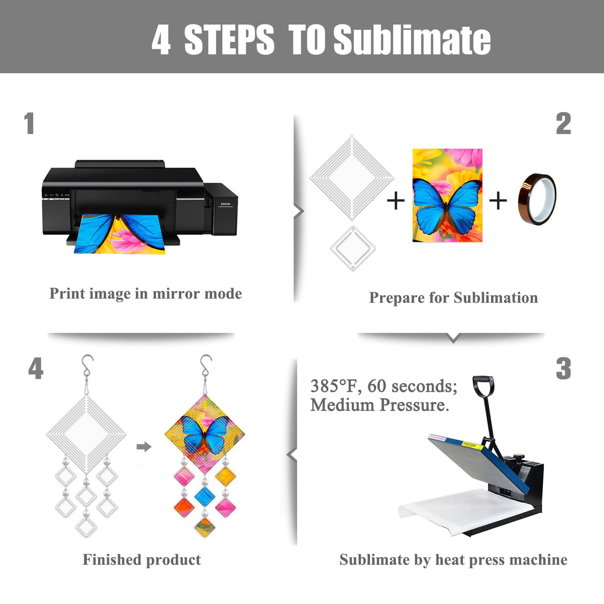 4Pack 8inch Sublimation Wind Spinner Blanks 3D Aluminum Metal Wind Sculpture Kinetic Spinners for Yard and Garden Indoor Art Ornaments Hanging Decoration (Rhombus) WindMage