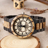 Dentily Men's Wood Watch Engraved Tree of Life Pattern Quartz Watch for Men Hand-Made Wooden Watches Dentily
