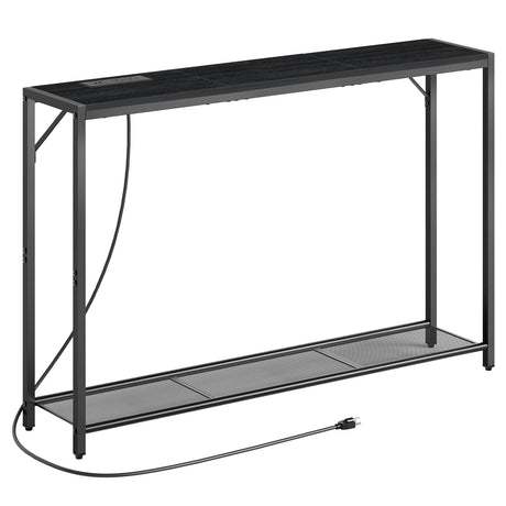 MAHANCRIS Sofa Table with Power Outlet, 43.7" Console Table with USB Ports, Behind Couch Table, Entryway Table for Living Room, Entryway, Foyer, Metal Frame, Adjustable Feet, Black CTHB11E01 MAHANCRIS