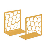 Premium Geometric Gold Honeycomb Bookends for Shelves, Metal Book Ends for Office, L-Shaped Book Stopper, Rustproof Bookends Decorative Unique for Home, 6.25 (L) x 6 (W) inches, 1 Pair - Geomod GEOMOD