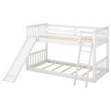 Bellemave Twin Over Twin Low Bunk Bed with Slide and Ladder, Low Bunk Bed for Kids, Girls, Boys, Floor bunk Bed, White Bellemave