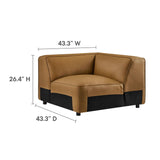 Modway Auren Vegan Leather 5 Piece Modular Sofa in Camel - Faux Leather L Shaped Sectional - Comfy Modern PU Leather Sofa - Oversized Mid Century Modern Couch for Living Room, Apartment Modway