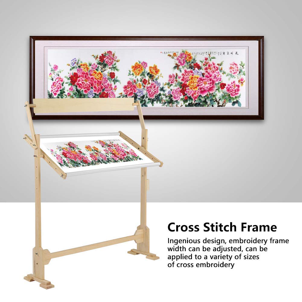 Adjustable Embroidery Stand, Wooden Frame Cross Stitch Floor Stand 360° Rotated Needlework Stand Holder Lap Table Craft Sewing Tool with Scroll Frame Ejoyous