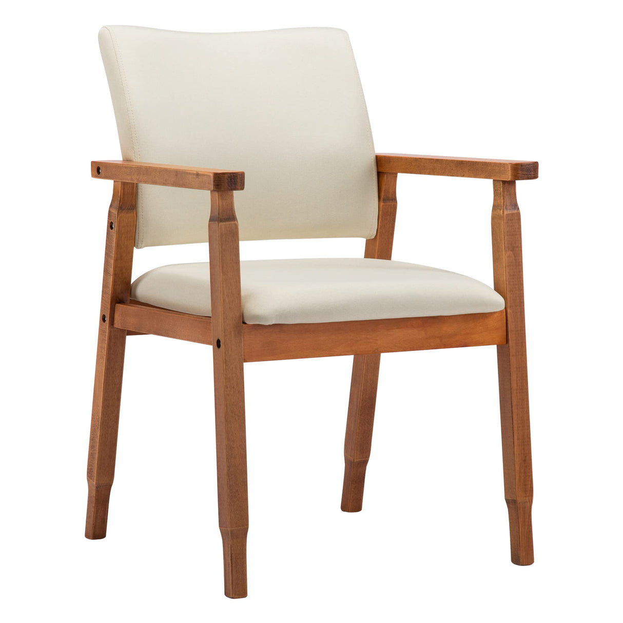 thksbought Mid Century Modern Walnut Dining Chairs Wood Arm Beige Fabric Kitchen Cafe Living Room Decor Furniture thksbought