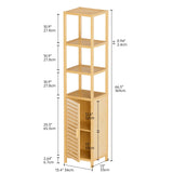 HITNET Bathroom Floor Cabinet, 6 Tier Tall Thin Linen Tower Storage Cabinet Free Standing Bamboo, Kitchen Side Organizer with 3 Shelves and Cupboard, Natural HITNET