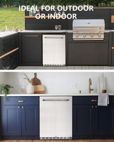 HCK Outdoor Refrigerator 24 Inch, Undercounter Refrigerators with Stainless Steel Door, 161 Can Beverage Fridge for Home Bar, Kitchen, Patio, Outdoor, Commercial Use HCK