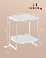 VASAGLE End Table, 2-Tier Side Table with LED Lights, Modern Nightstand, Square Bedside Table, Frosted Glass, Bottom Shelf, for Bedroom, Cloud White and Pearl White ULET232W01 VASAGLE