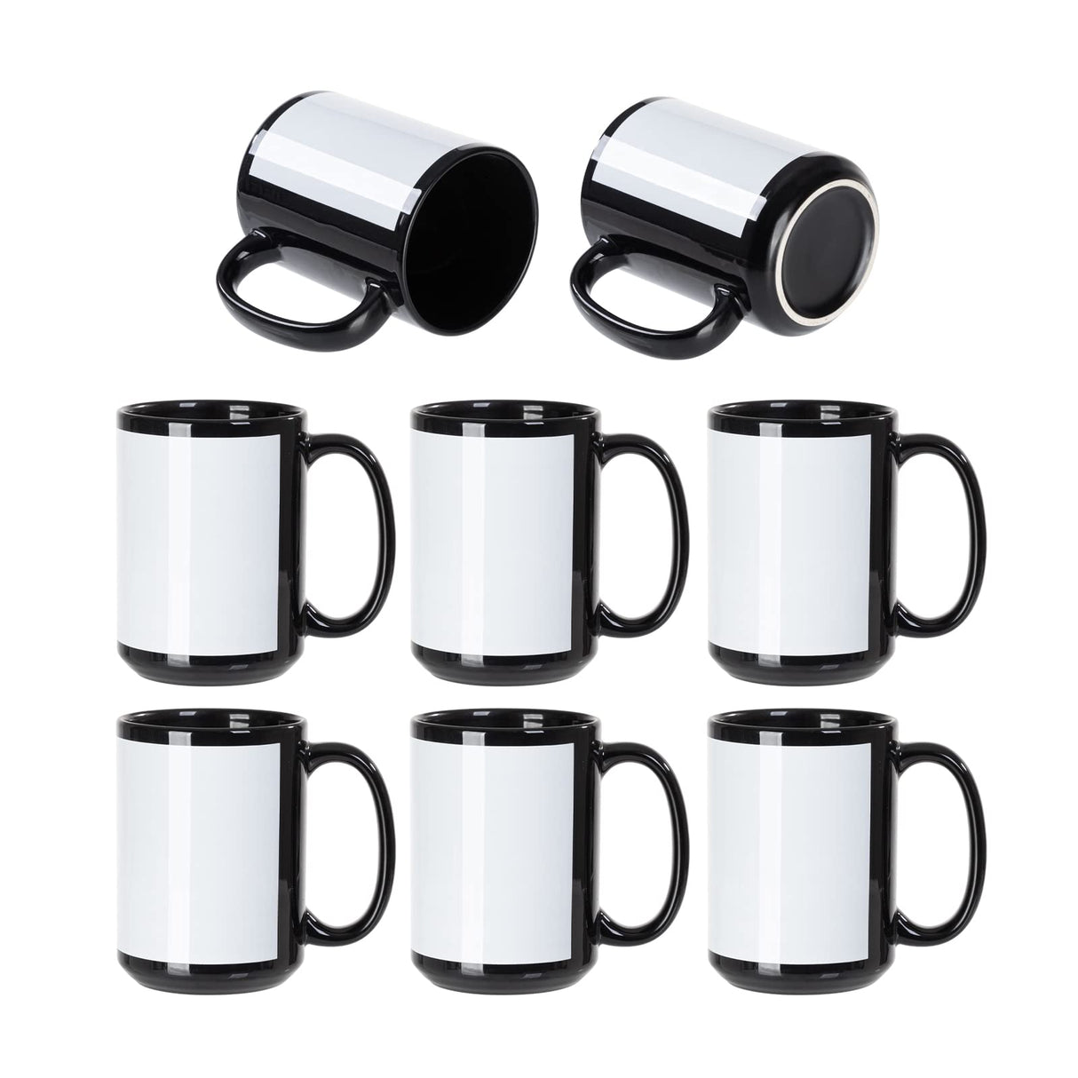 PYD Life 8 Pack Sublimation Coffee Mugs Blanks Black with White Patch 15 OZ Ceramic Photo Mugs Cups Bulk for Cricut Mug Press Print PYD Life