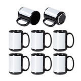 PYD Life 8 Pack Sublimation Coffee Mugs Blanks Black with White Patch 15 OZ Ceramic Photo Mugs Cups Bulk for Cricut Mug Press Print PYD Life