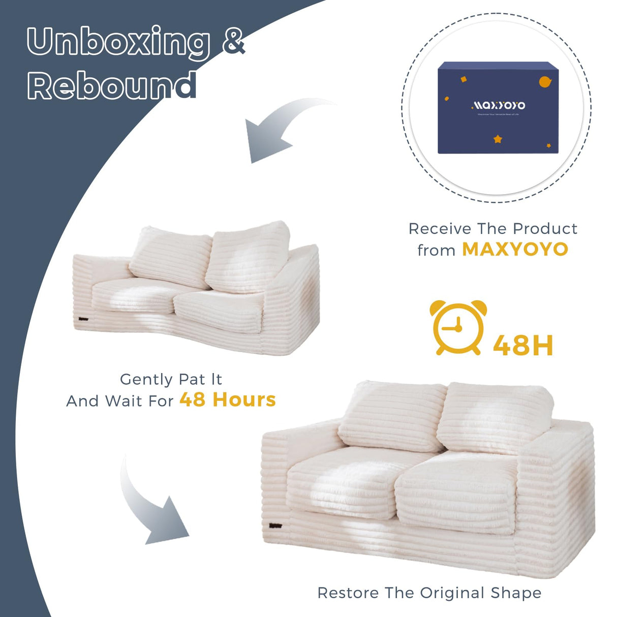 MAXYOYO Giant Bean Bag Chair for Adults, Upholstered Loveseat Floor Sofa with Pillows and Armrests, Large Bean Bag Sofa Plush Chair Couch for Bedroom Living Room, White MAXYOYO