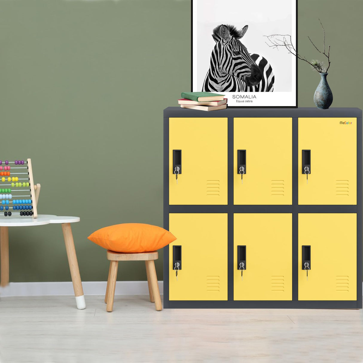 MECOLOR Metal Storage Lockers Employee lockers Small lockers and Business lockers for Home, Office, Garage,Gym,School... (W6D-YE) MECOLOR