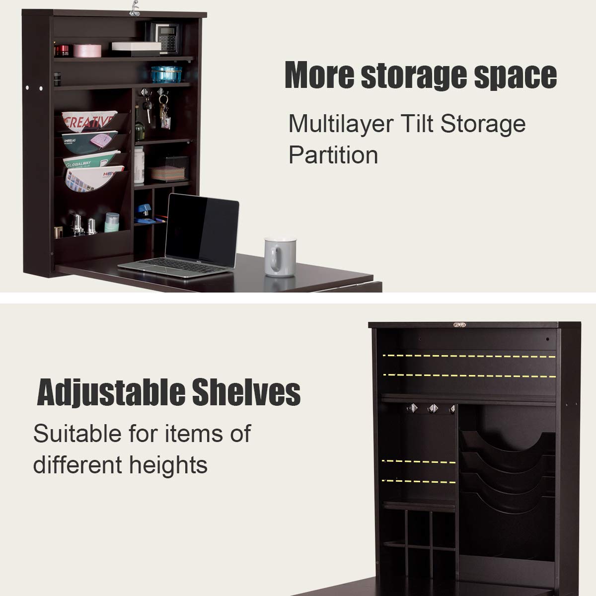 Tangkula Space-Saving Wall-Mounted Desk with Chalkboard and Storage Shelves - WoodArtSupply