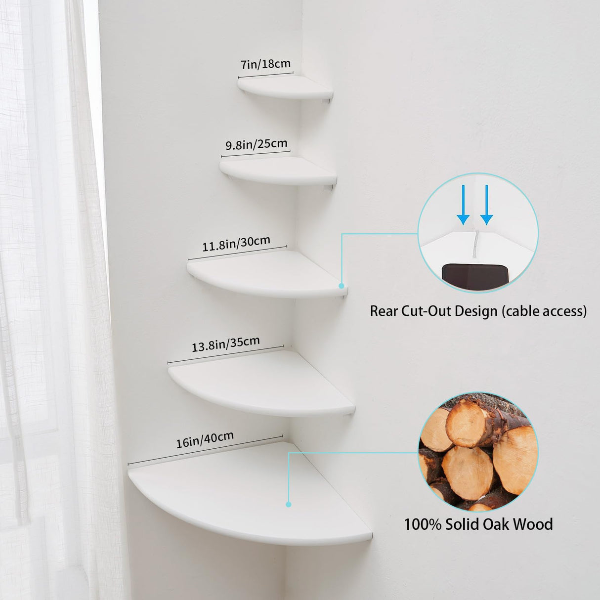 BEUGAWHOO White Oak Floating Corner Shelf - Elegant Wall-Mounted Storage for Plants and Decor BEUGAWHOO