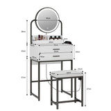 ARTETHYS Small Vanity Desk with Mirror and Lights Compact Makeup Vanity Set with Drawers for Bedroom Mini White Modern Dressing Table with Chair ARTETHYS