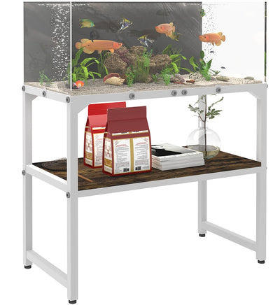 Mondazie 20 Gallon High Rimless Fish Tank Stand with Shelf for Storage, 2 Tiers Metal Aquarium Stand, Breeder Tank Turtle Reptile Terrariums Stand Rack for Home Office, 24" L x 12" W x 20.5" H, White