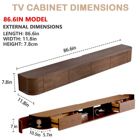 Ribanedy Solid Wood Modern Floating TV Stand with LED Lighting | Wall-Mounted Entertainment Console with Flip-Top Doors | TV Bench for Living Room & Office (Brown, 86.6'') Ribanedy