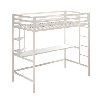 Novogratz Maxwell Metal Twin Loft Bed with Desk & Shelves, Off White/Off White