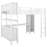 Full Size Loft Bed with Wardrobe and Storage Cubes, Heavy Duty Loft Bed with Desk, Storage Shelf and Guardrail, White Bellemave