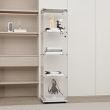 GDJAASJI Display Cabinet with Glass Door and Lock, 4-Shelf Fast Installation Curio Cabinets with 5mm Tempered Glass Floor Standing Bookshelf for Bedroom, Living Room (64" Hx 16.7" W x 14.3" D, White) GDJAASJI