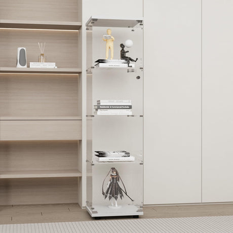 GDJAASJI Display Cabinet with Glass Door and Lock, 4-Shelf Fast Installation Curio Cabinets with 5mm Tempered Glass Floor Standing Bookshelf for Bedroom, Living Room (64" Hx 16.7" W x 14.3" D, White) GDJAASJI