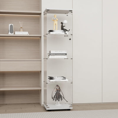 GDJAASJI Display Cabinet with Glass Door and Lock, 4-Shelf Fast Installation Curio Cabinets with 5mm Tempered Glass Floor Standing Bookshelf for Bedroom, Living Room (64" Hx 16.7" W x 14.3" D, White)