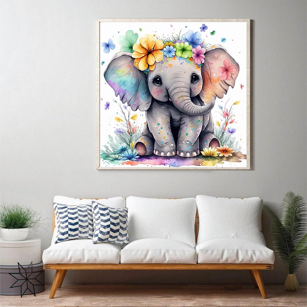 Cute Elephant Diamond Art Painting Kits for Adults - Round Full Drill Diamond Dots Paintings for Beginners, 5D Paint with Diamonds Pictures Gem Art Painting Kits DIY Crafts Project Kits 14x14inch HOIYLDS