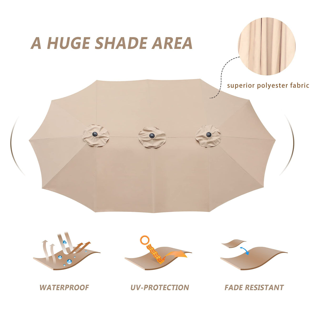 Bigroof 15ft x 9ft Patio Double-Sided Umbrella with Base & Crank, Extra Large Rectangular Outdoor Umbrella for Patio, poolside Lawn & Garden, Beige Bigroof