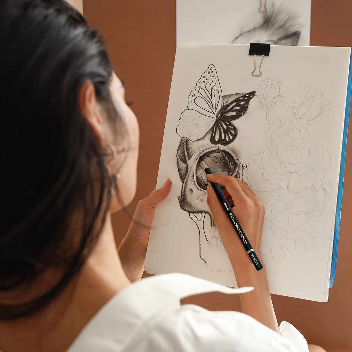 Brusarth Professional Charcoal Pencils Drawing Set - 6 Pieces Soft Medium and Hard Charcoal Pencils for Drawing, Sketching, Shading Brusarth