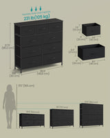 SONGMICS Dresser for Bedroom, Chest of Drawers, Steel, MDF, 9 Non-Woven Fabric Drawers, Storage Organizer Unit, Closet, Entryway, Ink Black and Ebony Black LGS324B01S SONGMICS