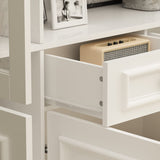 Homsee Elegant Tall Bookcase with Glass Doors, 15 Compartments & Storage Drawers in White Homsee