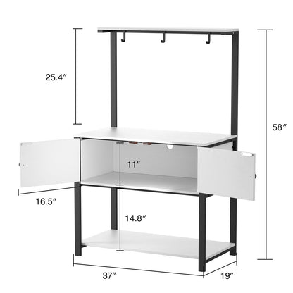 Fienveorn 40-50 Gallon Fish Tank Stand with LED Light Power Outlets,Heavy Duty Metal Aquarium Stand with Storage Shelf and Moveable Hooks,Turtle Reptile Terrariums Stand,White - WoodArtSupply