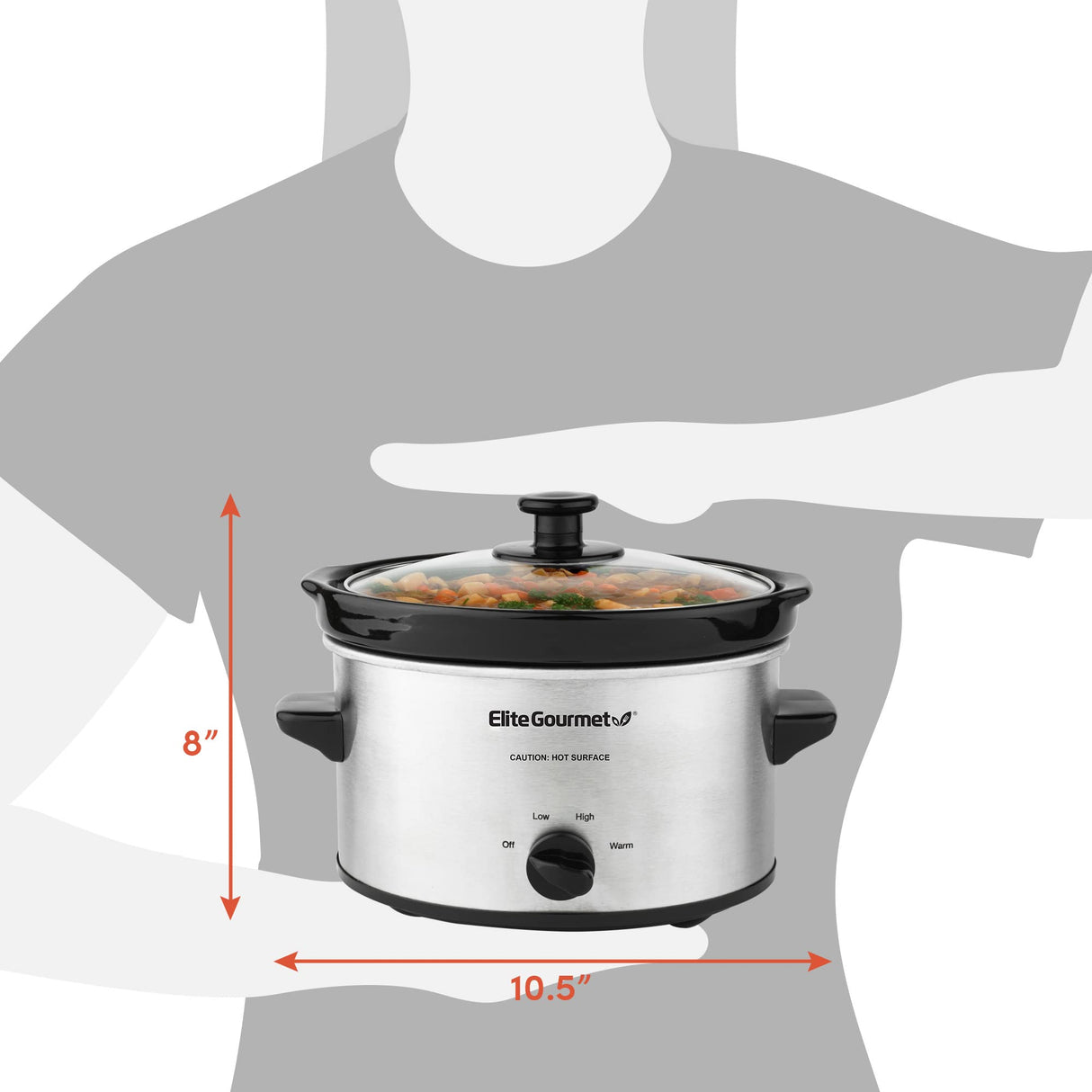 Elite Gourmet MST-275XS Electric Oval Slow Cooker, Adjustable Temp, Entrees, Sauces, Stews & Dips, Dishwasher Safe Glass Lid & Crock (2 Quart, Stainless Steel) Elite Gourmet