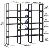 Jehiatek Large Bookshelf 5 Tiers, Triple Wide Geometric Bookcase, 71 Inches Tall Industrial Book Shelves Etagere Book Case, Sturdy Metal Frame, Freestanding Display Shelving Unit, Black Jehiatek