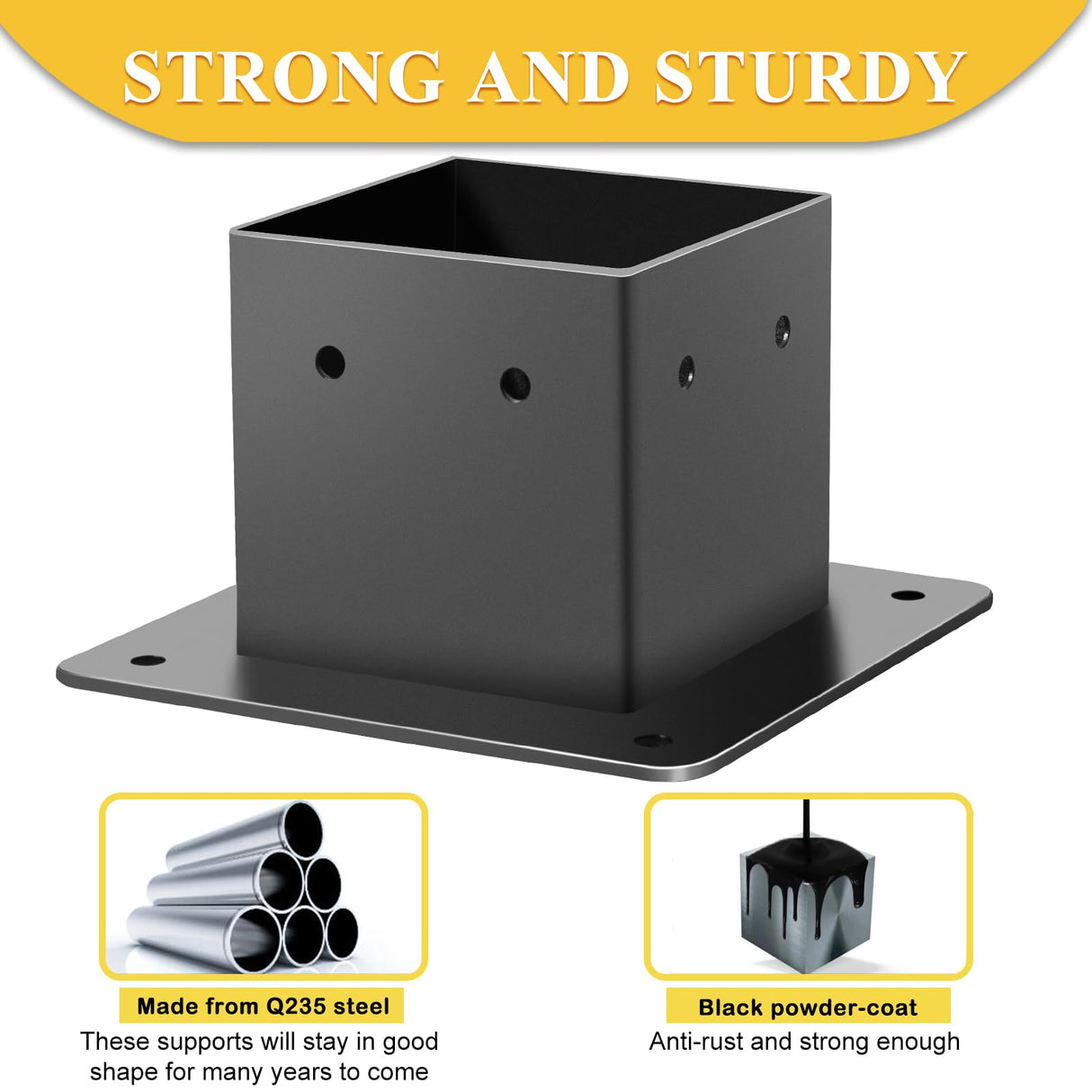 4x4 Post Base, 4Pcs Post Brackets (Inner Size 3.5"x3.5") Heavy Duty Steel Fence Post Anchor for Wood Deck Porch Railing Pergola Mailbox Support Black Powder-Coated FNXAOR