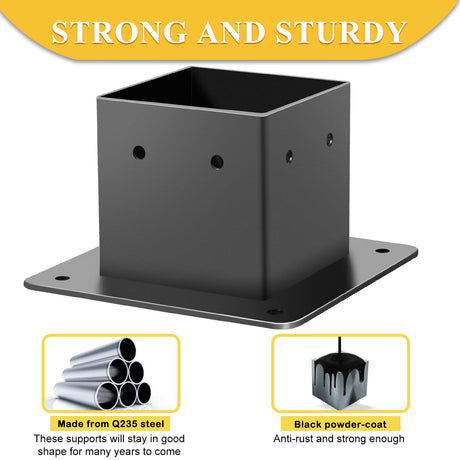 4x4 Post Base, 4Pcs Post Brackets (Inner Size 3.5"x3.5") Heavy Duty Steel Fence Post Anchor for Wood Deck Porch Railing Pergola Mailbox Support Black Powder-Coated FNXAOR