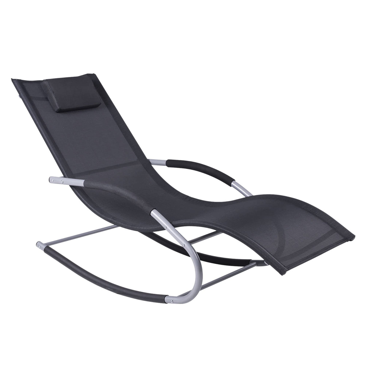 Outsunny Zero Gravity Rocking Chair Outdoor Chaise Lounge Chair Recliner Rocker with Detachable Pillow and Weather-Fighting Fabric for Patio, Deck, Pool, Black Outsunny