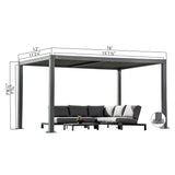 Domi Louvered Pergola 12' × 16', Outdoor Aluminium Pergola with Adjustable Roof, Curtains and Netting, Hardtop Gazebo for Patio, Deck, Garden, Yard, Beach(Gray) domi outdoor living