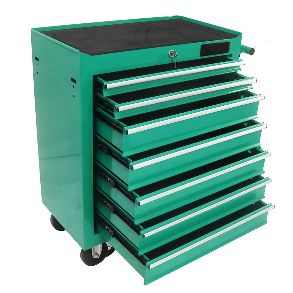 7 Drawer Rolling Tool Chest,Tool Cabinet on Wheels with Locking System,Rolling Tool Box Organizer Tool Case,Multifunctional Tool Cart Mechanic Tool Storage Cabinet for Garage,Wareh Green One  - WoodArtSupply