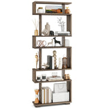 Tangkula 6-Tier S Shaped Bookcase, 64" Tall Modern Geometric Bookshelf with Anti-Tipping Kit, Home Office Freestanding Decorative Storage Display Shelf Room Divider for Living Room Study (1, Walnut) Tangkula
