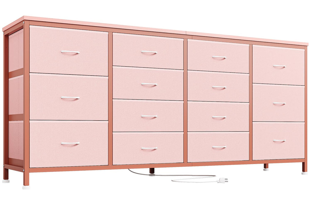 Patikuin 63" W Dresser Tv Stand for 65 70 75 Inch Tv, 14 Drawer for Bedroom with Power Outlets, Large Long Fabric Dresser Entertainment Center Patikuin