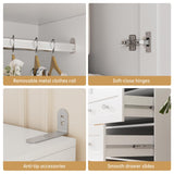 VOWNER Armoire Wardrobe Closet with Drawers and Mirror, 71" Clothing Storage Cabinet with Hanging Rod, 2 Doors Wooden Wardrobe Cabinet for Bedroom, Large Capacity Storage, White VOWNER