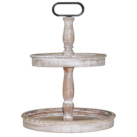 Krismax Decorative Trays - Two Tiered Tray Stand Rustic Tiered Tray Decor Farmhouse 2 Tiered Tray Serving Tray Seasonal & Holiday Decoration Wooden Tray for Coffee Table Farmhouse Display Stand Tray Krismax