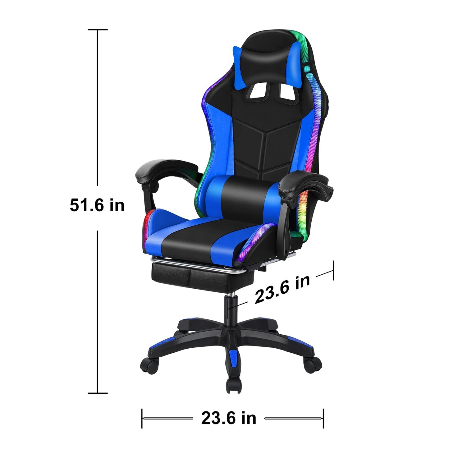 Ergonomic Gaming Chair Video Game Chairs with footrest and Massage Lumbar Support, Computer Chair with Speakers, Bluetooth Music, RGB LED Lights, Headrest, Up to 397lbs Black Blue