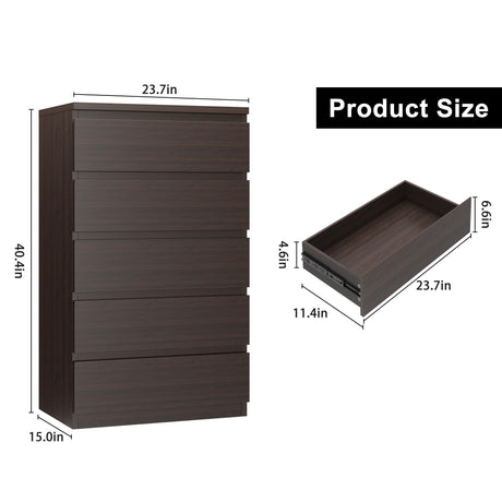 Jocoevol Modern Brown 5 Drawer Dresser for Bedroom, Simply Chest of Drawers, Wood Storage Dresser with Deep Drawers for Living Room Hallway Entryway, Brown Jocoevol