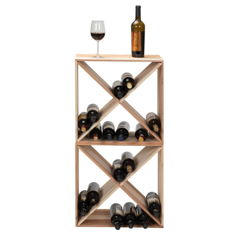 Sardoxx Set of 2 24 Bottle Wine Rack Solid Wood Holder Cube Bar Storage Cellar Stackable Kitchen Decor Tabletop Champagne Rack Sardoxx