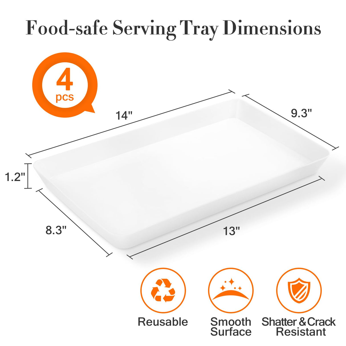 WOWBOX 4 pcs Serving Tray for Entertaining, Serving Platters for Snacks, Fruit, Cookies, Dessert, Reusable Plastic Trays for Serving Food and Pantry Organization in Kitchen & for Parties WOWBOX