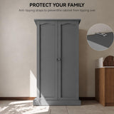 FJTJBSI 50" LED Kitchen Pantry Cabinet with 3 Adjustable Shelves and 2 Doors Wood Pantry Storage Cabinet with Handle for Kitchen Living Room and Dinning Room Grey FJTJBSI