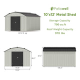 Patiowell 10 X 12 FT Barn Style Metal Storage Shed for Outdoor, Steel Yard Shed with Design of Lockable Doors, Utility and Tool Storage for Garden, Backyard, Patio, Outside Use Patiowell