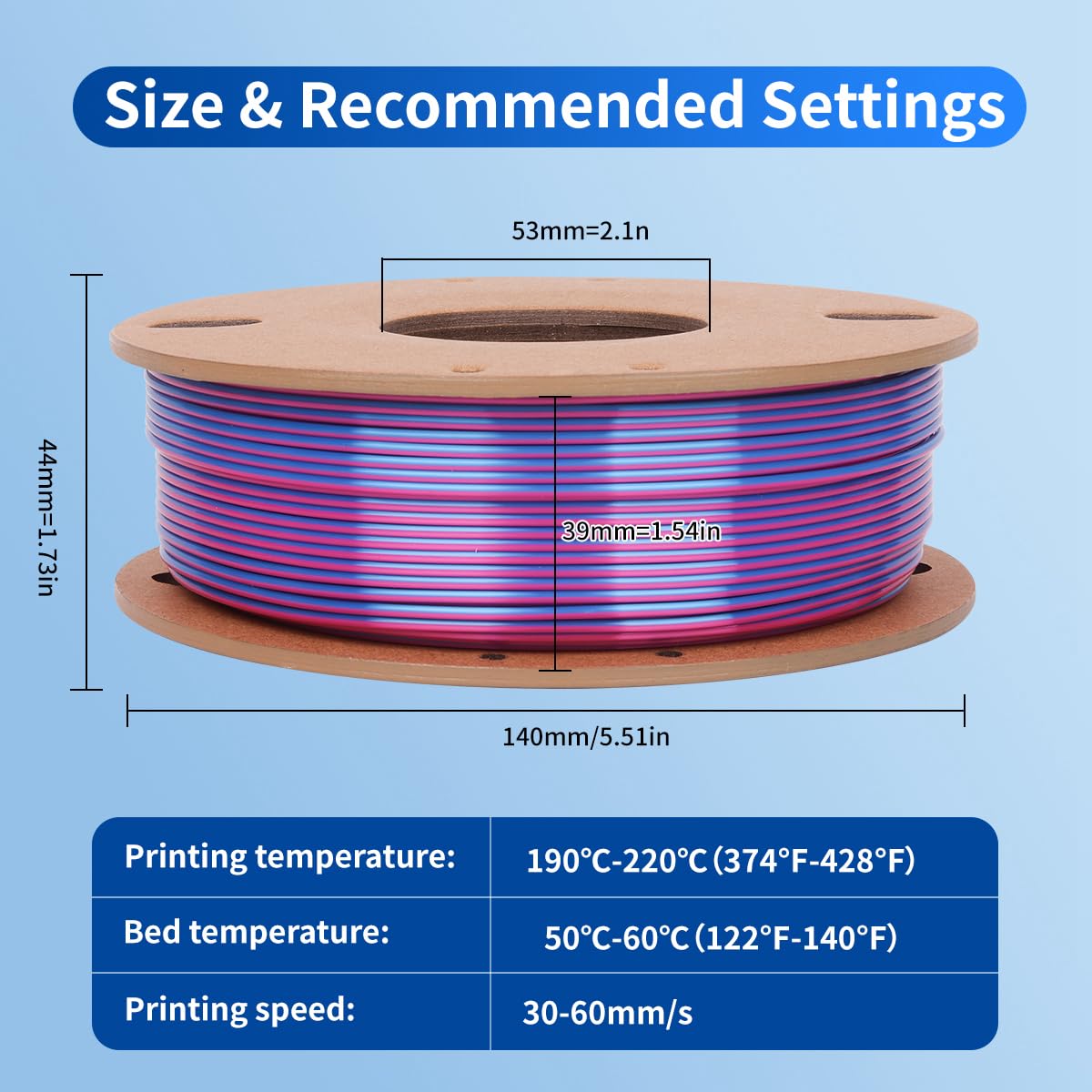 ZEBOT Dual Color Red & Blue 3D Printer Filament,Coextrusion PLA 1.75mm Silk Shiny Multicolor Filament for 3D Printing, Bicolor, 250g (0.55lbs).Accuracy +/- 0.03mm Fit Most FDM Printers - WoodArtSupply