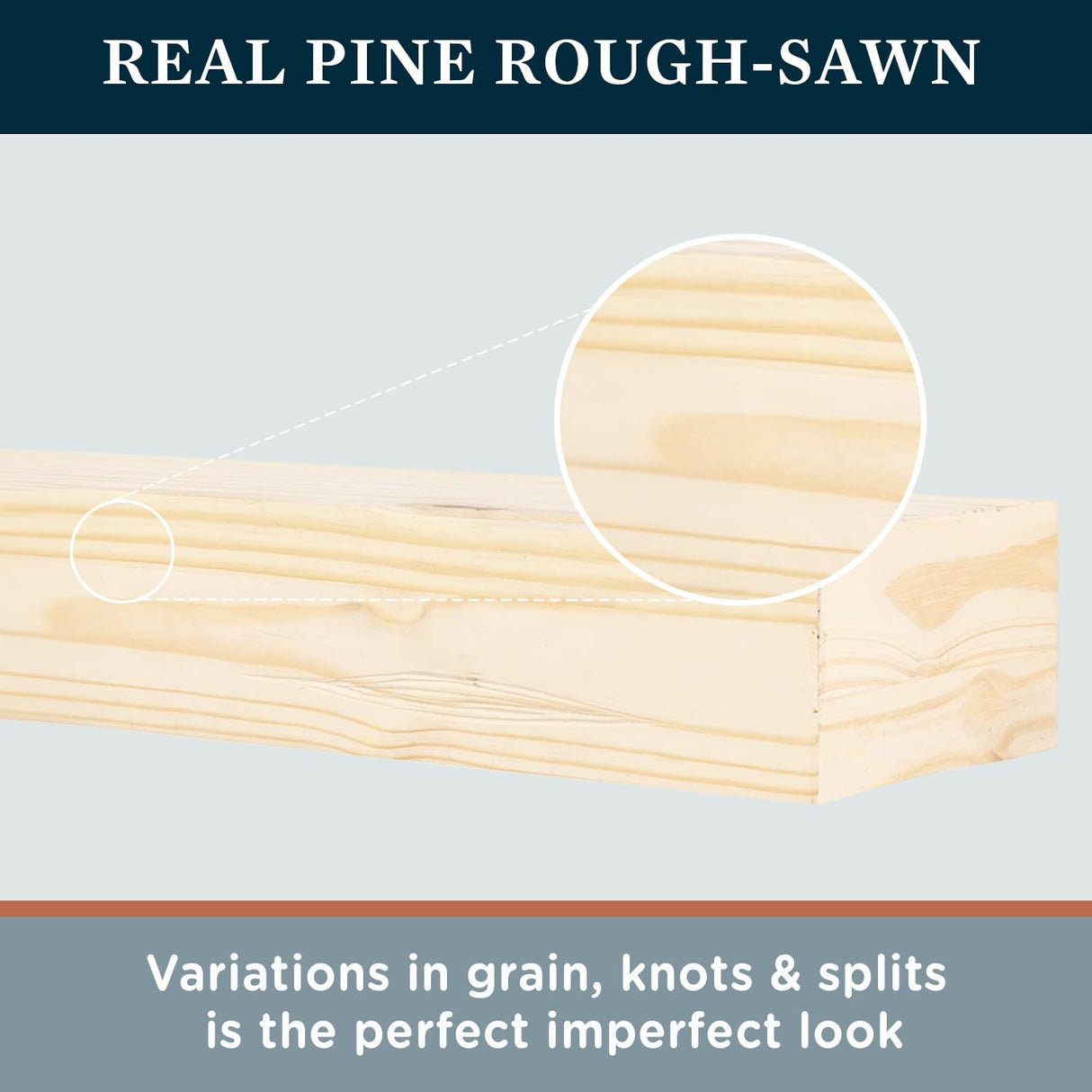 48 Inch Floating Fireplace Mantel Wood Shelf In Unfinished Rustic - Breckenridge From Mantels Direct | With Corbel Bracket Arches | Wooden Rustic Wall Shelf Perfect for Electric Fireplaces and Décor MANTELSDIRECT